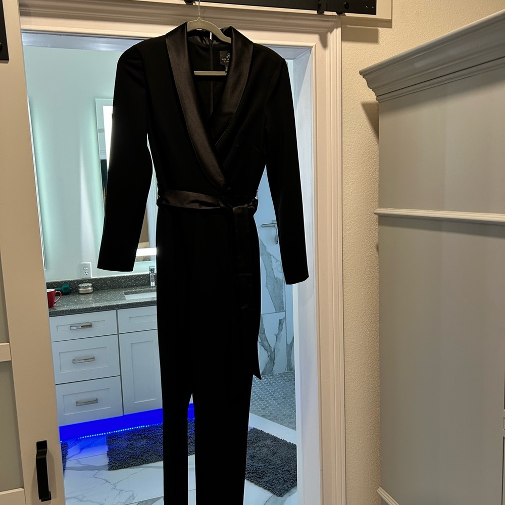 Black Satin Lapel Jumpsuit